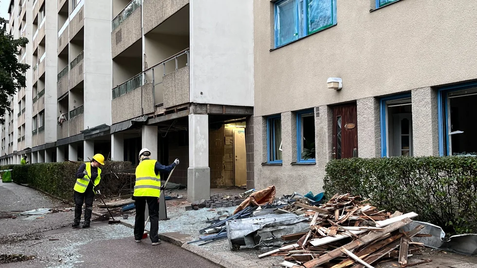 Uppröjning dagen efter explosionen. Arkivbild.