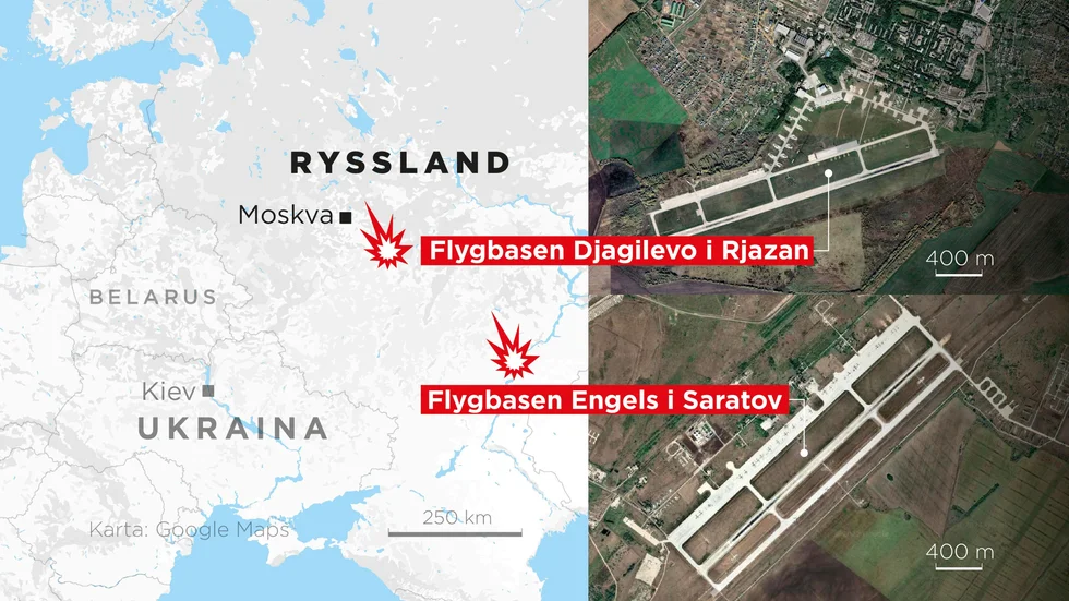 Webbkarta som pekar ut flygbaserna.