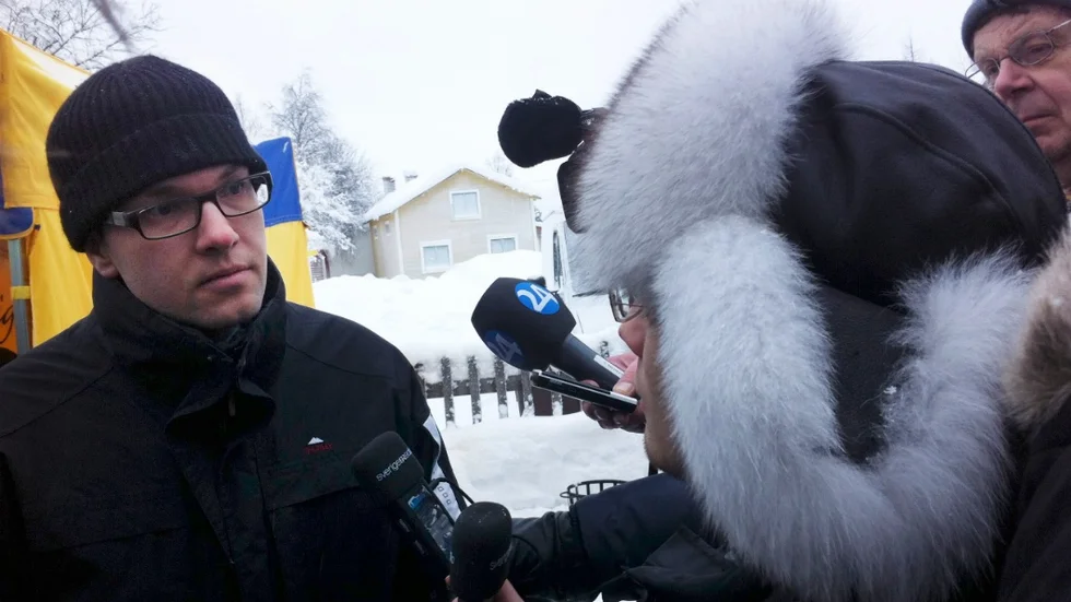 Jimmie Åkesson (Sd) intervjuas på Jokkmokks marknad på lördagen.