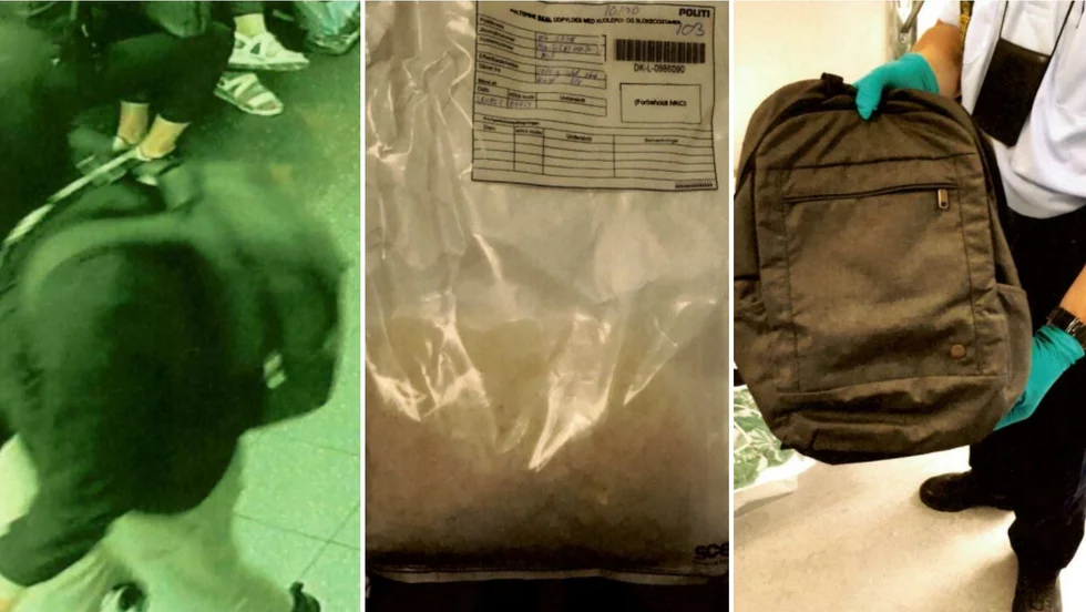 Tullen beslagtog en ryggsäck med tio kilo 3-CMC i en turistbuss mellan Tyskland och Sverige. En passagerare från Motala har nu åtalats för grov narkotikasmuggling. Bilder från förundersökningsprotokollet.