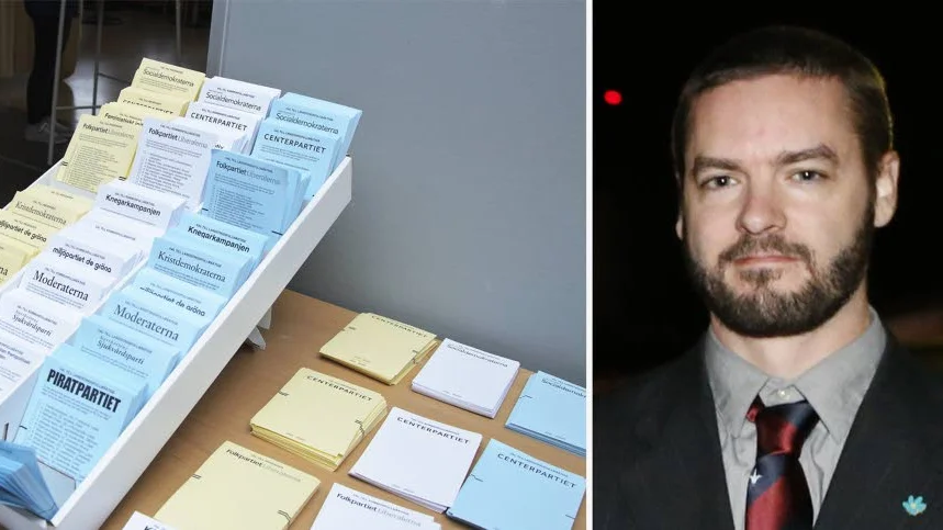 SD:s valsedlar har försvunnit från flera vallokaler, enligt distriktsordförande Robert Håkansson. (bilden på valsedlarna är från 2014).