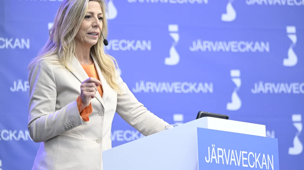 Sverigedemokraternas gruppledare Linda Lindberg höll partiets tal på Järvaveckan i Stockholm.