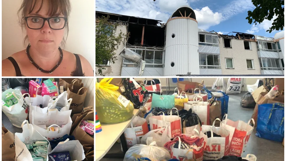 Marie Netzell Haglund hade fullt upp under söndagen med att samla in hygienartiklar, kläder och andra livsmedel som personer ville skänka till de behövande. 