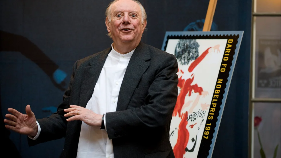 Nobelpristagaren Dario Fo, vars satir "Tuta och kör" har förbjudits att spelas i Istanbul. Bild från 2008.