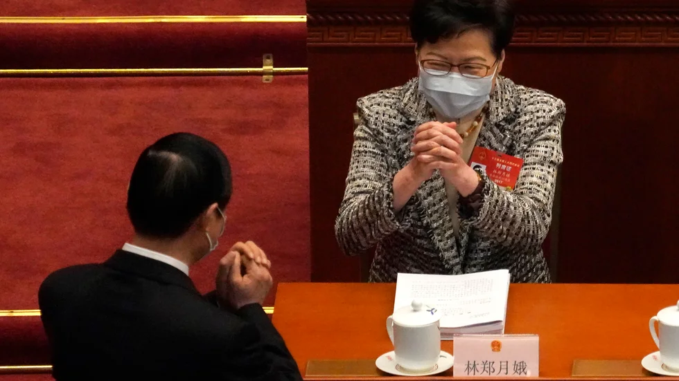 Hongkongs högste politiker Carrie Lam under Kinas folkkongress på fredagen.