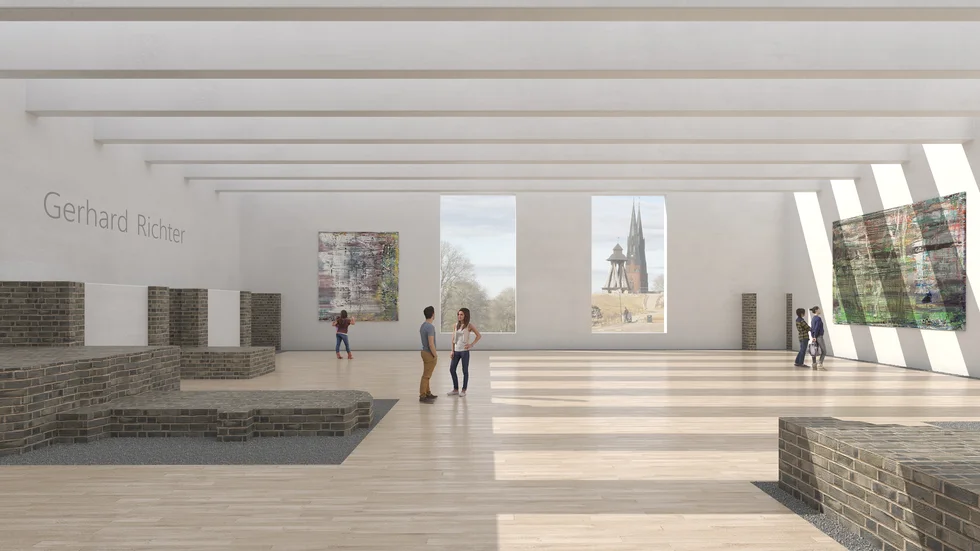 Så här kan en utställningshall i ett nytt konstmuseum se ut enligt förslaget som politikerna tog ställning till idag.