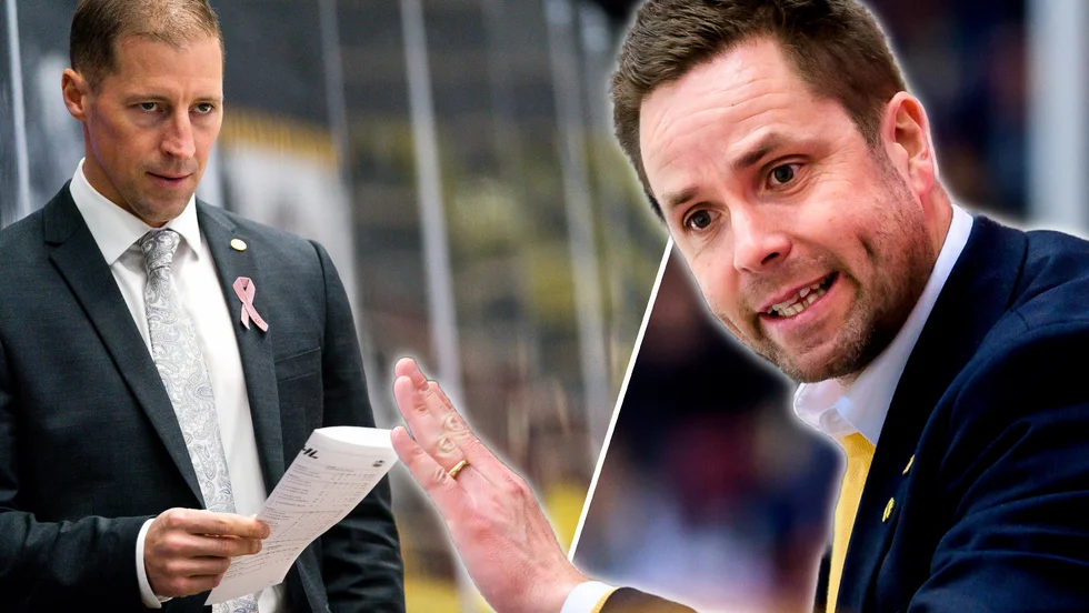 Cam Abbott, Rögle, och Stefan Hedlund, Skellefteå AIK, deltog på presskonferensen efter lördagens match. 