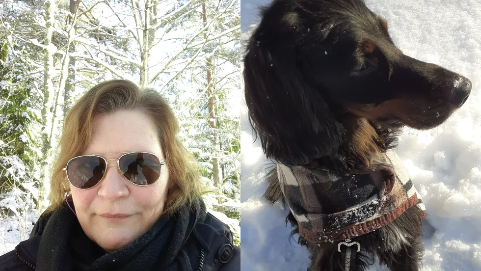 Karin Gustafsson och hunden Alvin fick en smällare kastad mot sig. Händelsen är polisanmäld. 