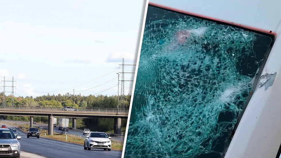 Mikael Ringkvist och hans son skulle svänga av E20 vid Årbyrondellen – då kastade någon en knytnävsstor sten som krossade vindrutan på bilen.