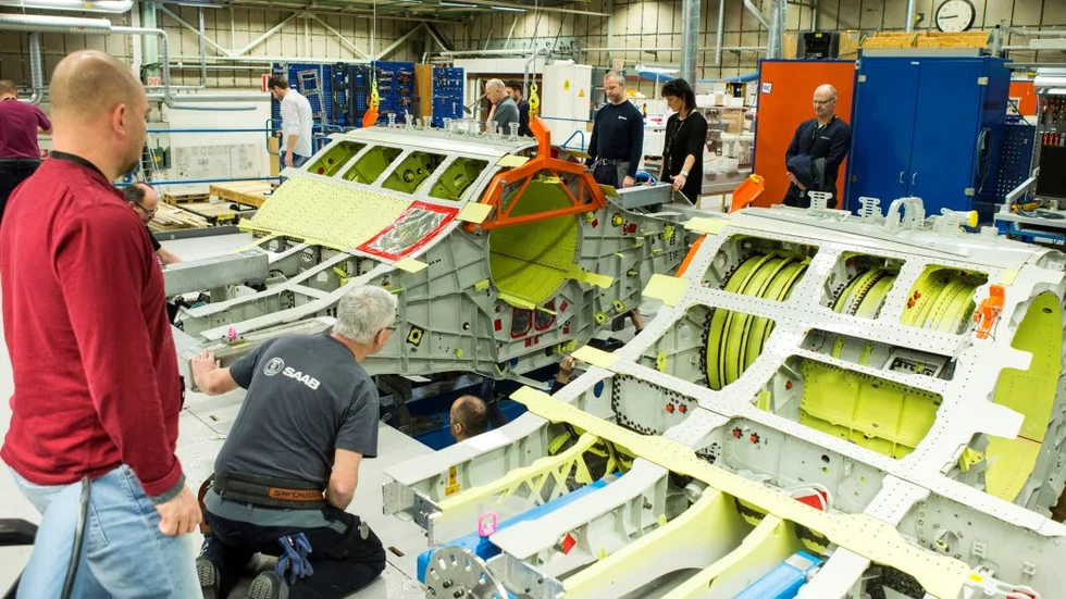Under tillverkning. Saab har börjat tillverka det första exemplaret av Gripen E i fabriken i Tannefors.