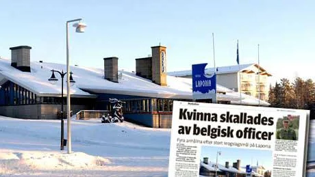 Här skallades kvinnan. Belgiska militärer hamnade i ett våldsamt krogbråk på Hotell Laponia i Arvidsjaur i helgen. Nu kan Försvarsmakten avbryta utbildningen med belgarna.                              FOTO: GÖran Westerlund, Nyheter i Norr