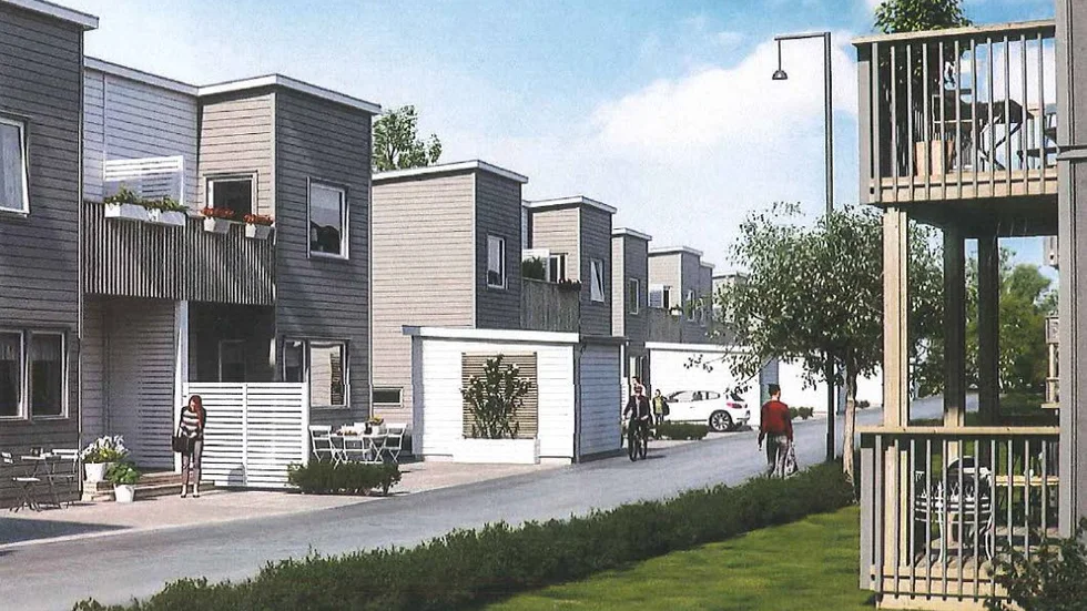 PLANEN. Ikea och Skanska vill bygga tvåplanshus med träfasad på Björkskatan. Så här skulle det kunna se ut.