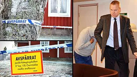 Den man som misstänks för att ha skjutit sin granne i Vuollerim häktades av Gällivare tingsrätt på tisdagen. Här förs han in i rättssalen av sin försvarare, advokat Magnus MÃ¼chler.FOTO: Maria Ãdalen