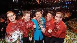 STRÄNGNÄS 20091219
Playtones jublar efter segern i TV programmet Dansbandskampen på SVT på lördagen.
Foto: Sören Andersson / SCANPIX kod: 1037