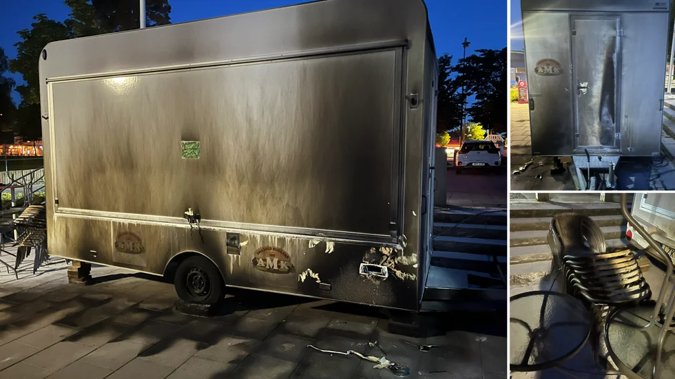 Så här såg foodtrucken ut efter att räddningstjänsten varit på plats tidigt på onsdagsmorgonen.