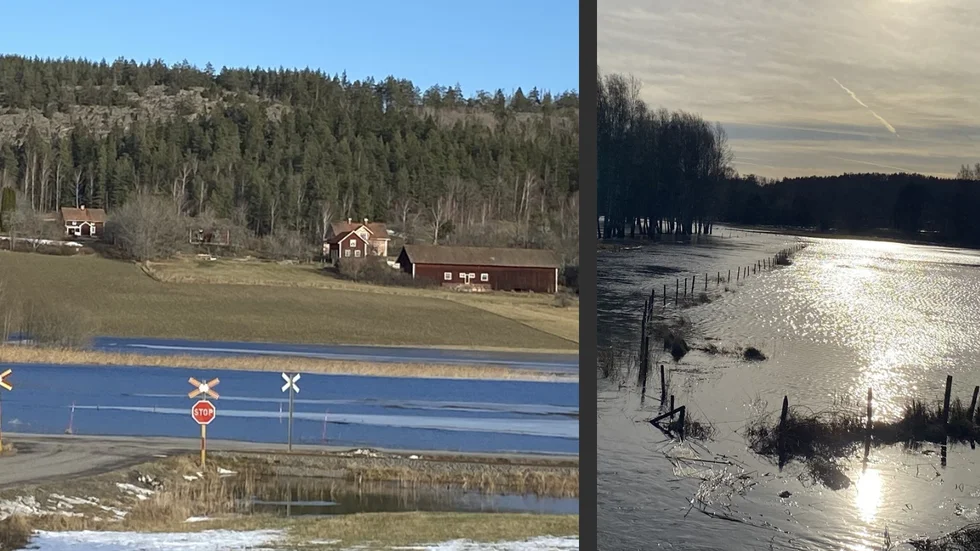 Bilderna är tagna för ett par veckor sedan i Uknadalen, men vattnet har inte sjunkit undan i den takt man hoppats. På fredag gör man en ny bedömning.