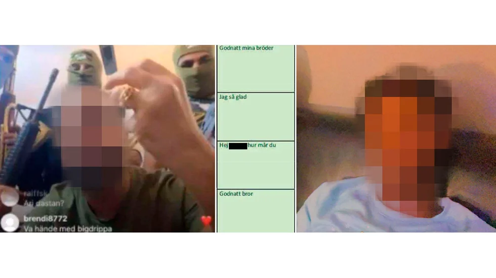 Tjugoåringen (höger), 19 år vid mordet, chattade efter skjutningen med en högt uppsatt gängman (vänster) som senare sköts ihjäl i Irak. Bilder från polisens förundersökning.
