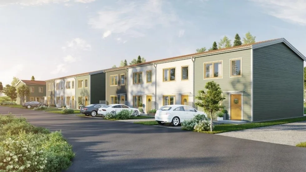 Illustration över hur bostäderna på Breviksplan kan komma att se ut framöver. Ett femtiotal bostäder kan det bli, i form av radhus och låga flerbostadshus.