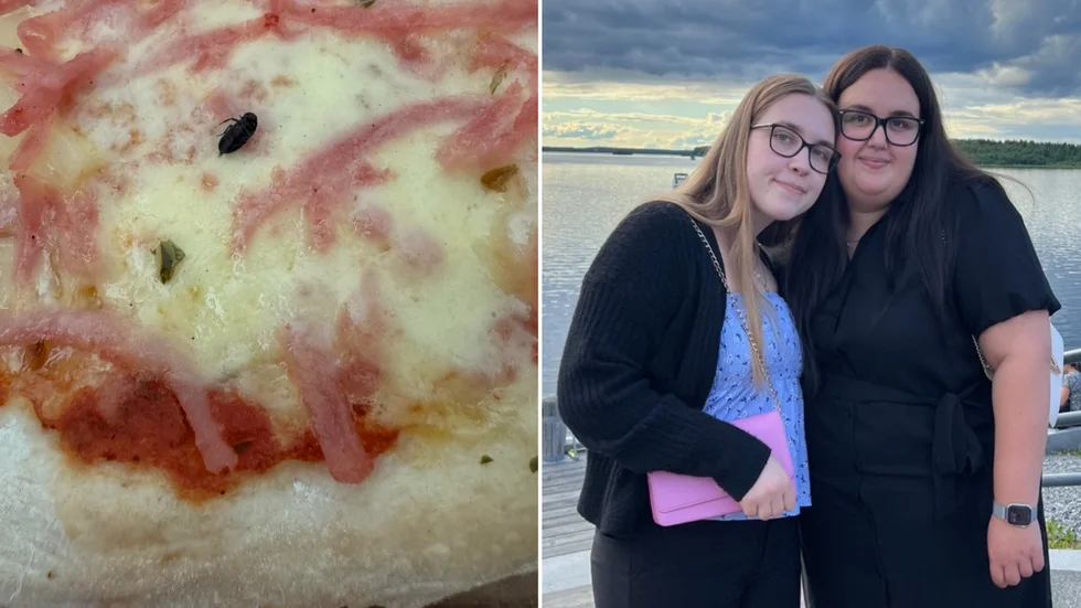 Systrarna Danijela och Alexandra Vujatovic fick en skalbagge på hawaiipizzan.