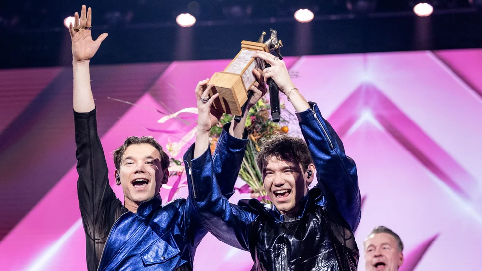 Vinnarna i årets Melodifestival, Marcus & Martinus med bidraget ”Unforgettable”. Arkivbild.