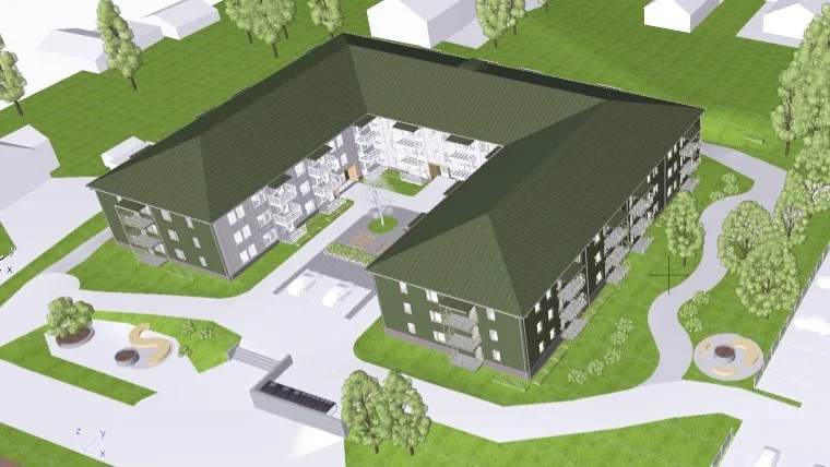 Så här var huset tänkt att se ut, med den öppna ytan mot söder.