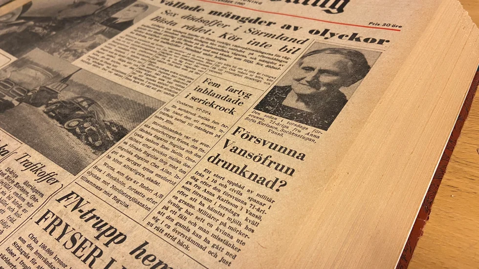 Två dagar efter Anna Karlssons försvinnande publicerades artikeln om händelsen i Strengnäs Tidning.