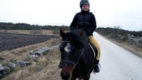 Ridtur. Just Nu-reporter Emmy Zettergren-Lindkvist gillade att ta det lugnt. Ponnyn Darius tyckte att det gick alldeles för långsamt.