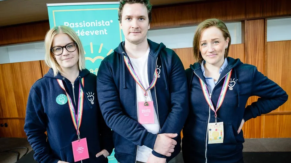 Projektledare. Signe Lindgren, Sebastian Brännvall och Hanna Weinmar arrangerade lördagens idéevent på Vetenskapens Hus. " Tanken med det här är att få unga tjejer att se möjligheten att skapa ett yrkesområde utifrån sitt intresse", säger Hanna.