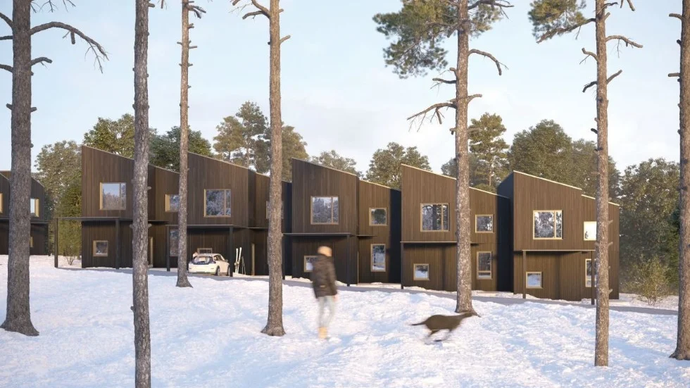 Så här kan radhusen på det nya området Dalbo i Luleå kommun komma att se ut. Det förväntas bli det första projektet för Lundqvists nya affärsområde Projektutveckling. (Montage)