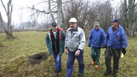 Kvartett. Börje Hofberg, Ulf Martis (arbetsledare vid Arbetscentrum,) Göte Tingström och Sigvard Henriksson på marsch i Mullvalds änge.