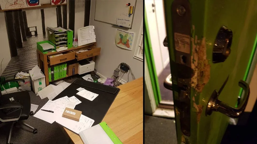 Oreda. Tjuvarna har tagit sig in i kontoret hos Greencare och rivit ut det mesta för i sin jakt på något att själa. Bytet blev dock bara en kommunikationsradio.