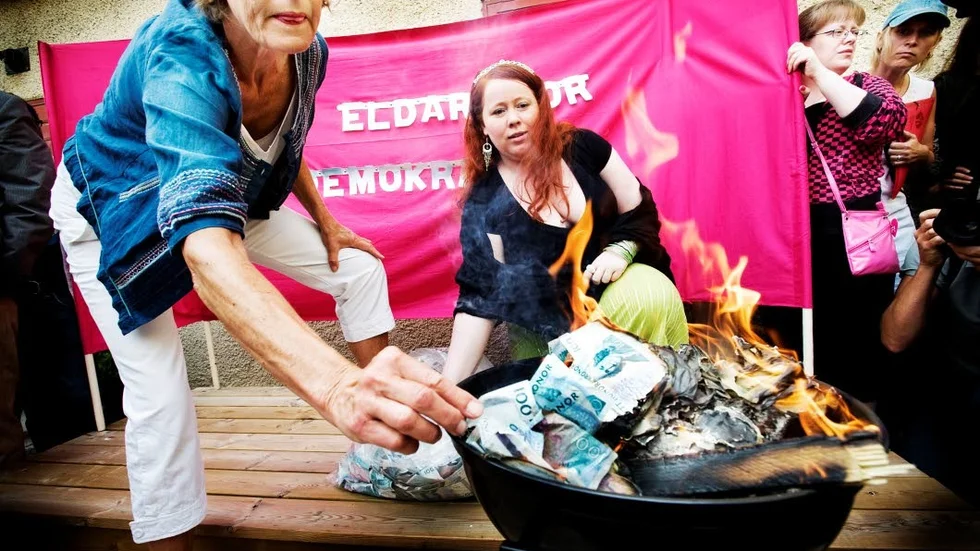 PR-kupp. Gudrun Schyman och Fi fick ordentligt med uppmärksamhet under pengabranden.