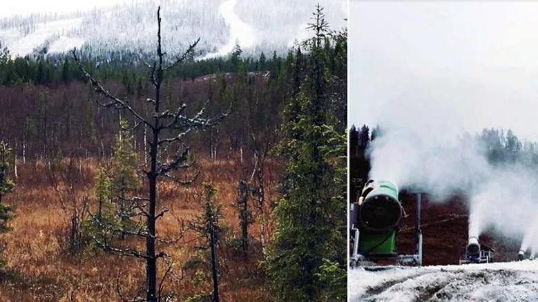 Snö i backen. Så här såg det ut i Kåbdalis i helgen.