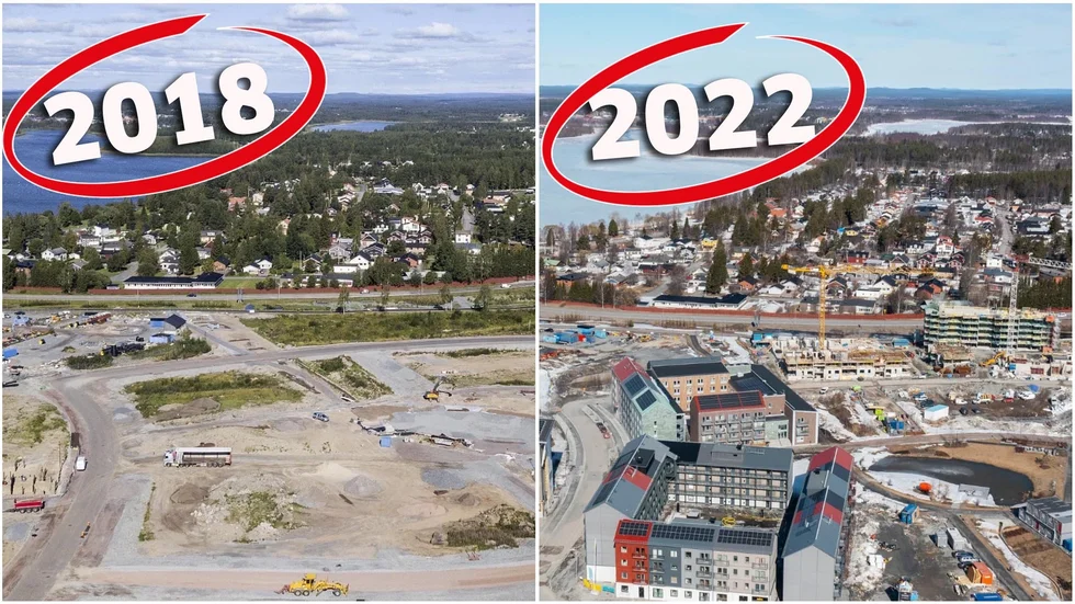 En bild från Kronandalen 2018 - och en från 2022. Det har hänt en hel del i området på dessa år.