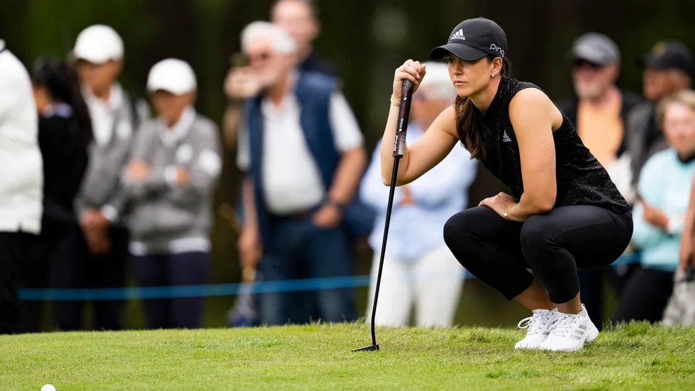 Linn Grant under golftävlingen Scandinavian Mixed på Halmstad golfklubb.