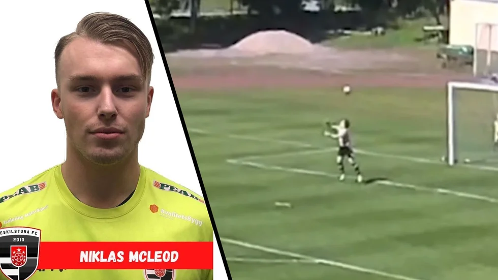 Eskilstuna FC-målvakten Niklas McLeod gjorde mål från eget straffområde i mötet med IFK Nyköping i söndags.