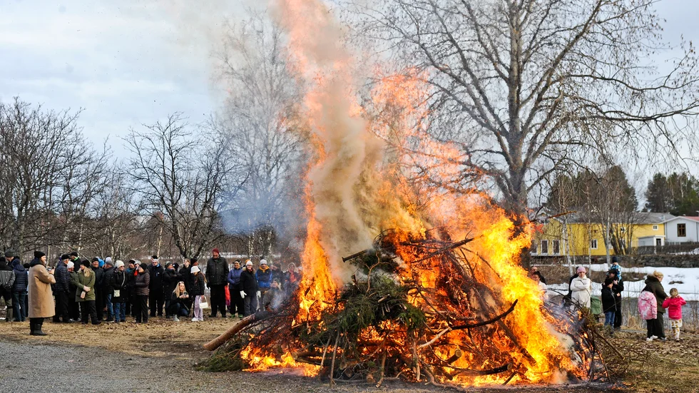 Valborgsmässoafton med majbrasa utanför församlingshemmet Broselsgården i Byske.