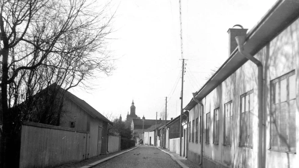 Dynamoborstfabriken på Fyllagatan från Strågatan cirka 1950-tal i fonden Regina biografen.