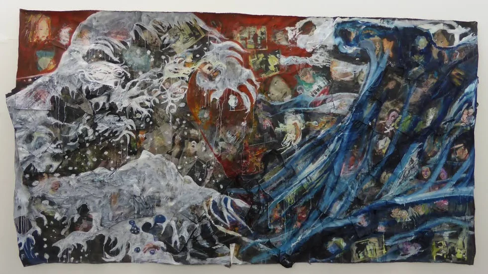 Last supper or Tsunami vs wave wall. Målning av Hanna Hellsten.