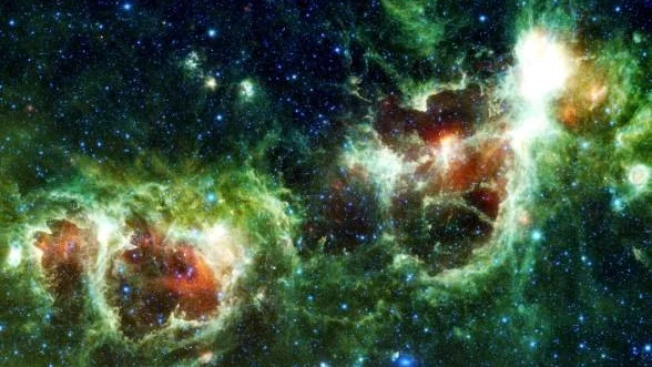 En bild från Hubbard-teleskopet visar en nebulosa i stjärnbilden Cassiopeia i Vintergatan. En nebulosa är ett moln av rymdstoft och gaser, ur vilka stjärnor bildas. Avståndet från jorden är 6 000 ljusår.