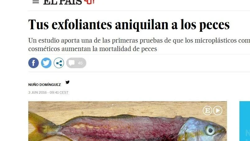 Världsnyhet. Spanska El Pais var en av många tidningar världen över som rapporterade om Uppsalastudien kring hur mikroplaster påverkar fisk.