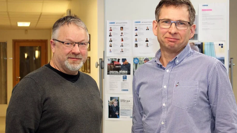 Sänkning. Logiskt sett borde det nedtrappade EU-stödet gett en prissänkning på åkermarken här, menarThomas Hedlund och Alf Jernberg på LRF Konsult i Enköping.