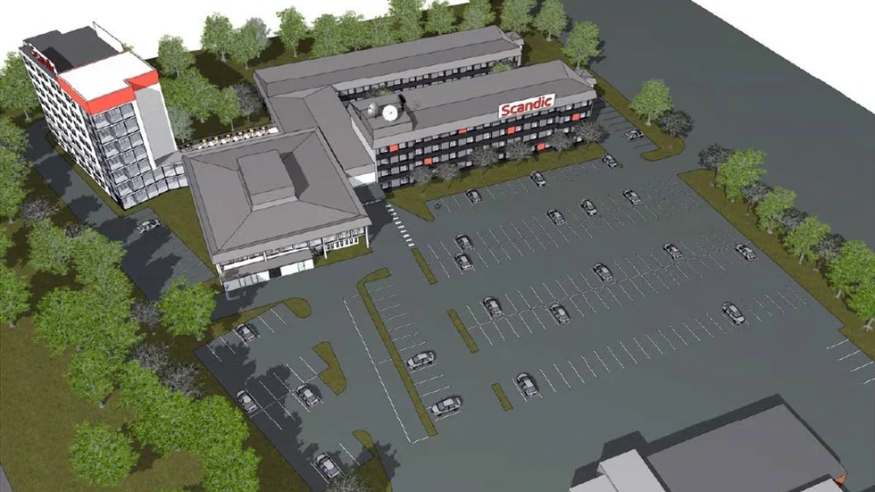NYBYGGE. Så här planerar Scandic hotell att bygga ut och bygga om sitt hotell. Det nya sjuvåningshuset byggs parallellt med väg 97.