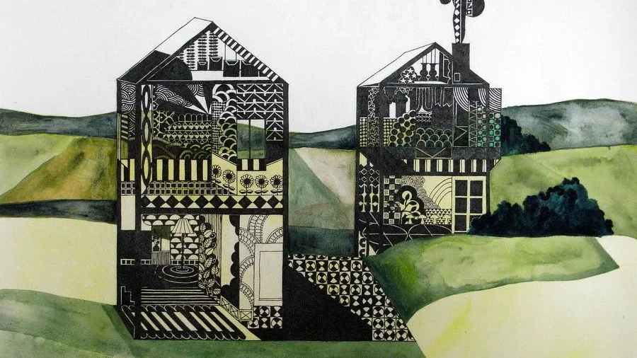 Jenny Granlund, "Husesyn Trollhättan 3, tusch på papper.