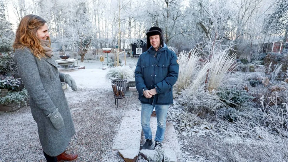 Frostigt i Hummelbo trädgårdar. Men snart kan Ida Olsson och Martin Hjelström fortsätta att utveckla verksamheten.