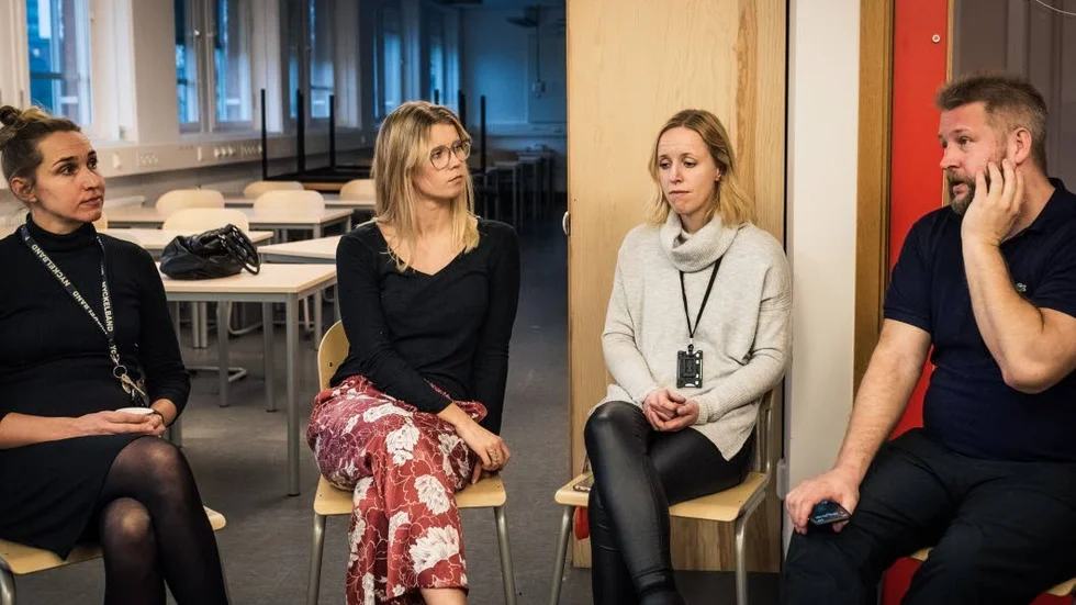 Lärare på Gottsundaskolan. Fr v. Sara Fessé, Julia Kindlund, Maria Nylund och Henrik Holfve