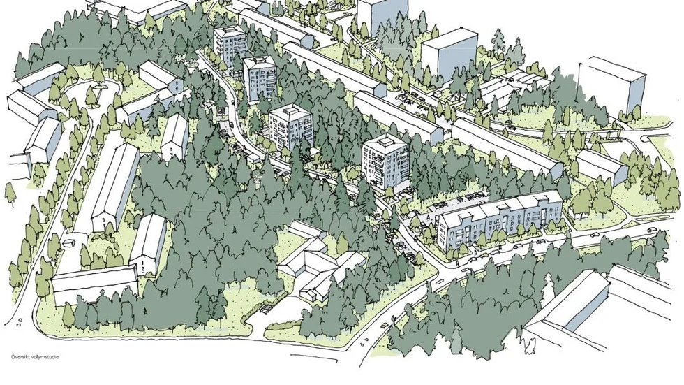 Skiss över den föreslagna bebyggelsen vid Blodstenen.