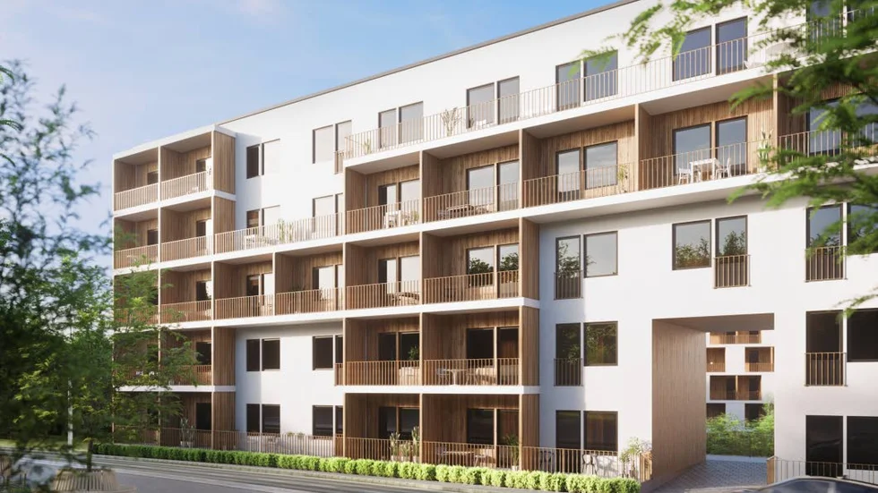 Terrasshusen som ska byggas i hörnan järnvägen/Gredelbyleden på Ängbysidan.
