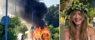 Meja, 16, var ensam passagerare när bussen började brinna