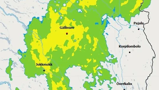 Regnigt. Bilden är en skärmdump från SMHI.
